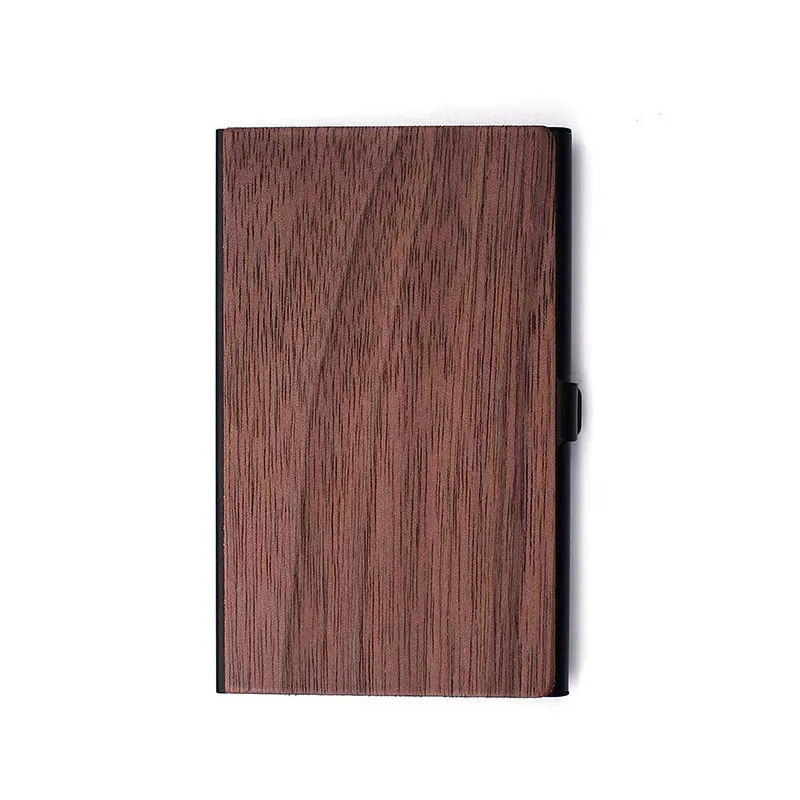 Wood Grain Business Card Box Men Wallet Holder Organizer Case Compact