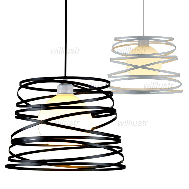 Metal Spring Pendant Light Glass Suspension Lamp Hotel Bar Cafe Dining Hall Creative Iron Hanging Ceiling Chandelier