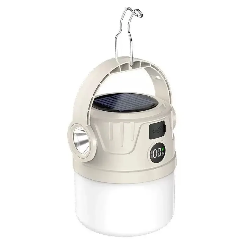 Lampe solaire de camping LED à double source de lumière - Torche de secours rechargeable et super lumineuse, pour tente extérieure et utilisation sur le marché nocturne