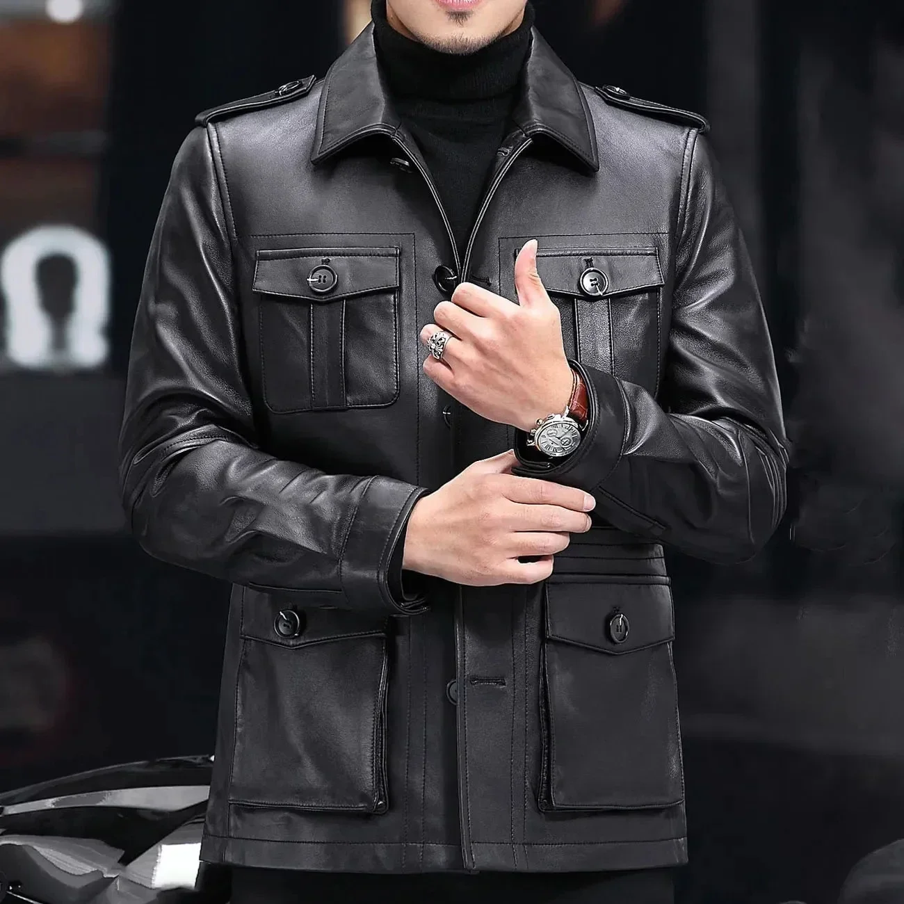 Sheepskin Leather Jacket Men Leather Down Coat Man Slim Fit Korean Windbreake Down Jacket Male Genuine Leather Puffer Jacket Men