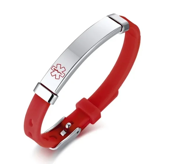 7 mm medizinische Ausweis-Armbänder für Kinder, Edelstahl, verstellbar, Silikon, Allergie, Notruf-Alarm-Armband, kostenlose Gravur – Detail 5