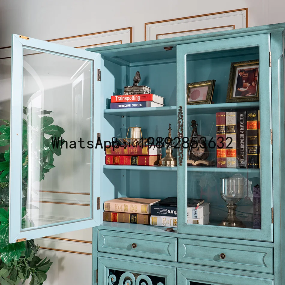 QQ -*American country bookcase, shelf with glass door, four-door storage cabinet