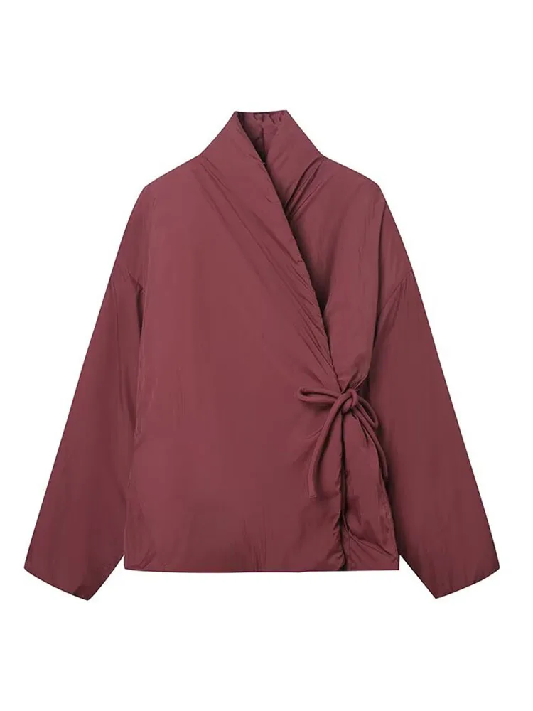 HH Donna Inverno Solido Maniche Lunghe Decorazione Con Lacci Stile Kimono Giacca di Cotone Moda Femminile Versatile Casual Cappotto in 3 Colori