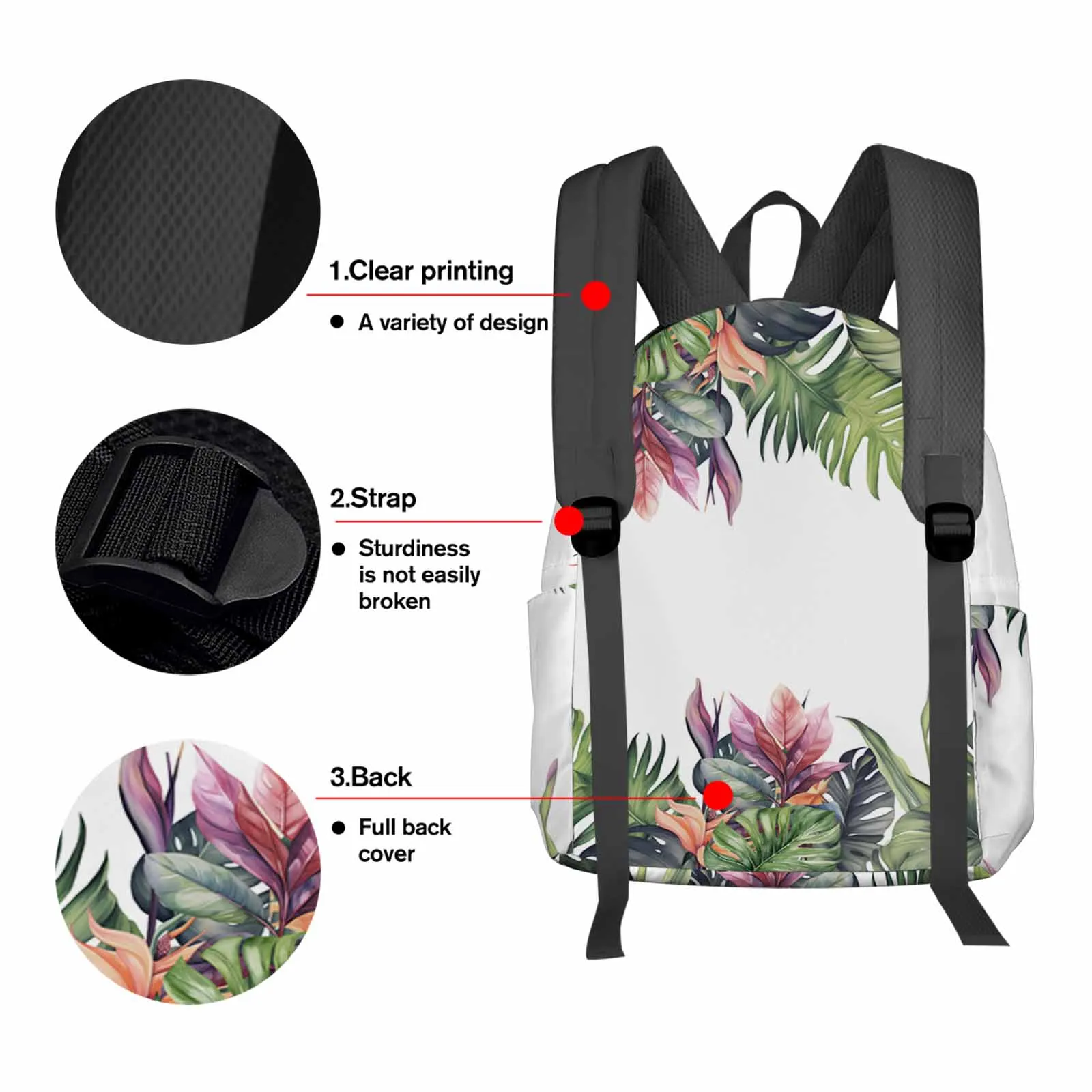 Mochila de verão com design tropical monstera para as mulheres, mochila escolar para estudantes e adolescentes, casual, viagem