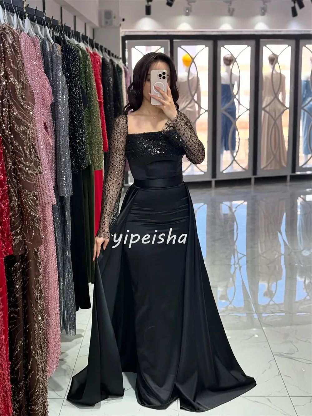 Vestidos largos personalizados, intrincados, elegantes, Charmeuse, plisados con lentejuelas, rectos, con cuello cuadrado, vestidos para ocasiones a medida, moda Formal