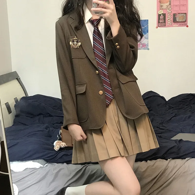 Escuela Japonesa moda Jk uniforme escolar abrigo primavera otoño solapa negra chaquetas de manga larga estilo universitario disfraz colegiala
