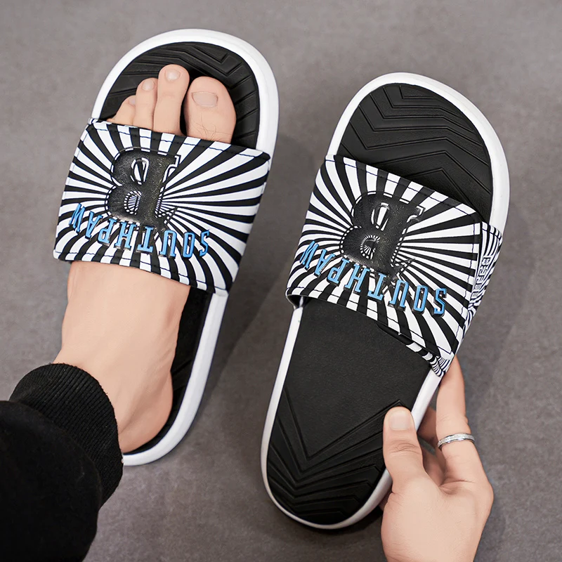 Men's Summer Outdoor Slip-On Anti-Slip Deodorant Soft Bottom Sandals Casual Beach Shoes Magic Tape Comfortable EVA Slippers
