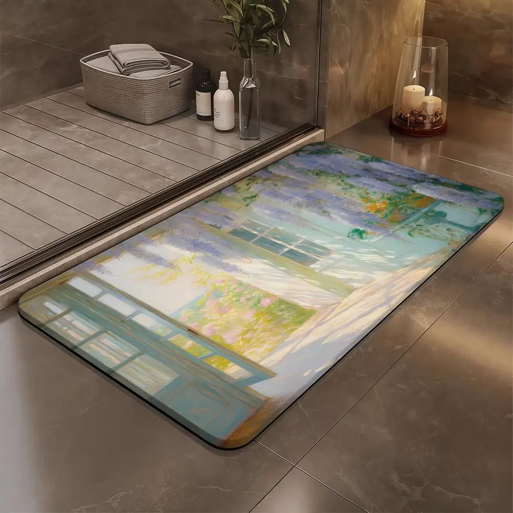

Wisteria Flower Floor Mat Bathroom Soft Diatomaceous Mud Floor Mat, Bathroom Absorbent Foot Mat, Toilet Sink, Bedroom Mat, Carpe