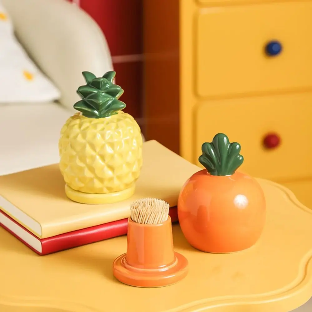 

Ceramics Fruit Theme Toothpick Box Dust-proof Decorative Dental Floss Storage Box Pineapple Shape Toothbridge Tube