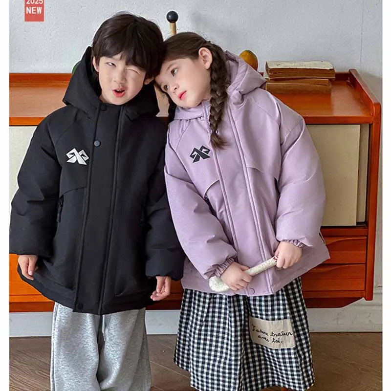 

Boys Thicken Coat Girls Warm Jacket Winter Hooded Fashion Outerwear New Children's Zipped Long-Sleeved Windbreaker Autumn Parkas