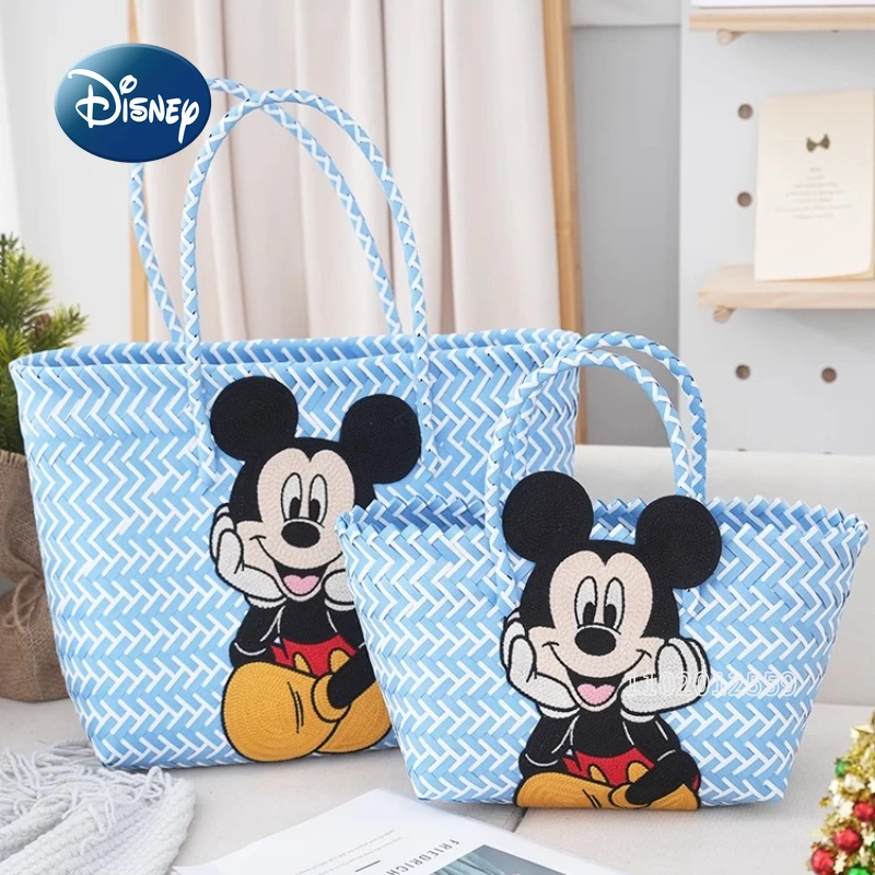 Disney Mickey Neue Gewebte Handtasche Cartoon Nette Gewebte frauen Schulter Tasche Mode Lässig Lagerung frauen Tasche Große Kapazität