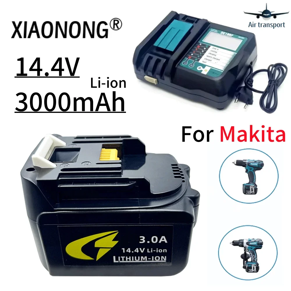 For Makita 3000mAh 14.4V Li-ion for BL1430 BL1415 BL1440 196875-4 194558-0 3ah Rechargeable battery with LED indicator+Charger