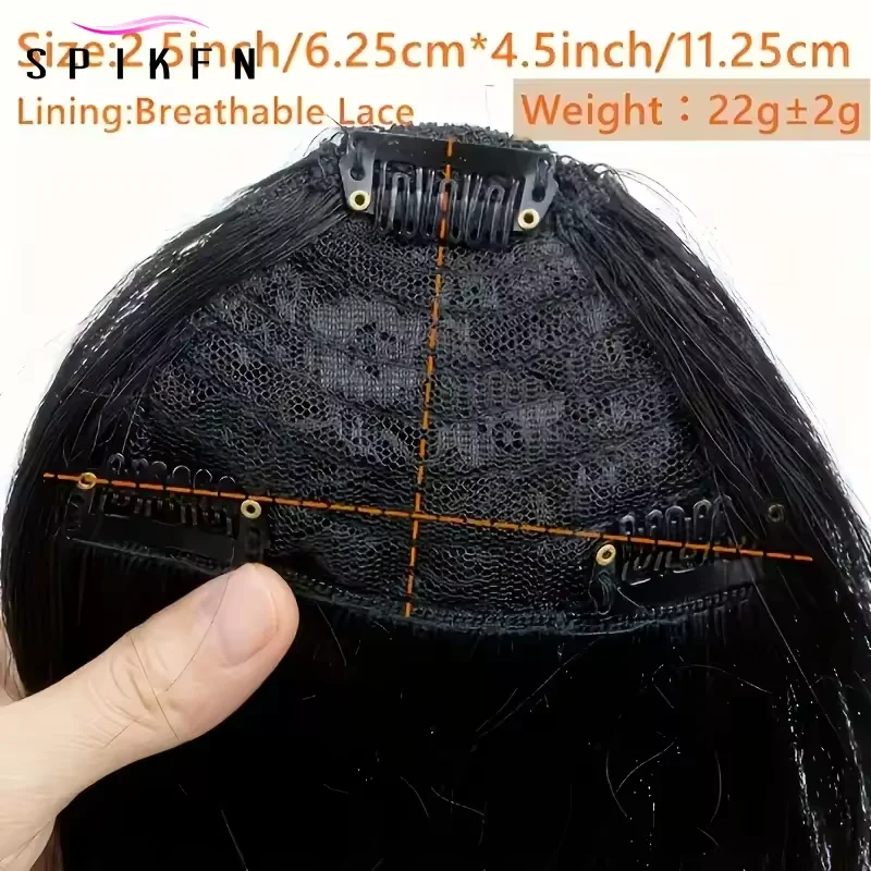 ジェット/ナチュラルブラック人毛前髪 女性用 8インチ 20g ストレート レミー ナチュラル人毛フリンジ クリップインヘアピース 3クリップオン