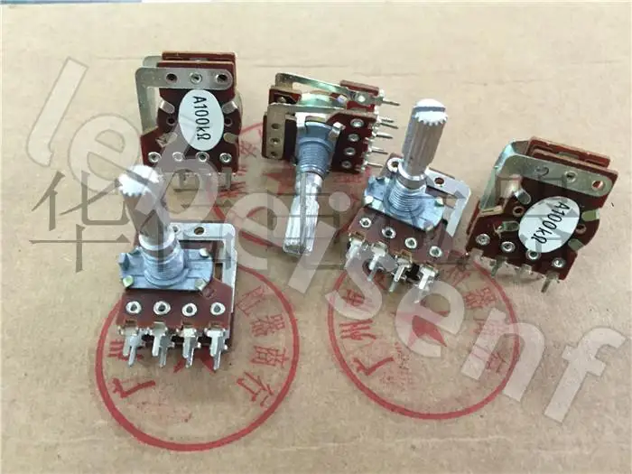 

5pcs 148-type double potentiometer A100K / with tapping handle length 25MM flower / 8 feet