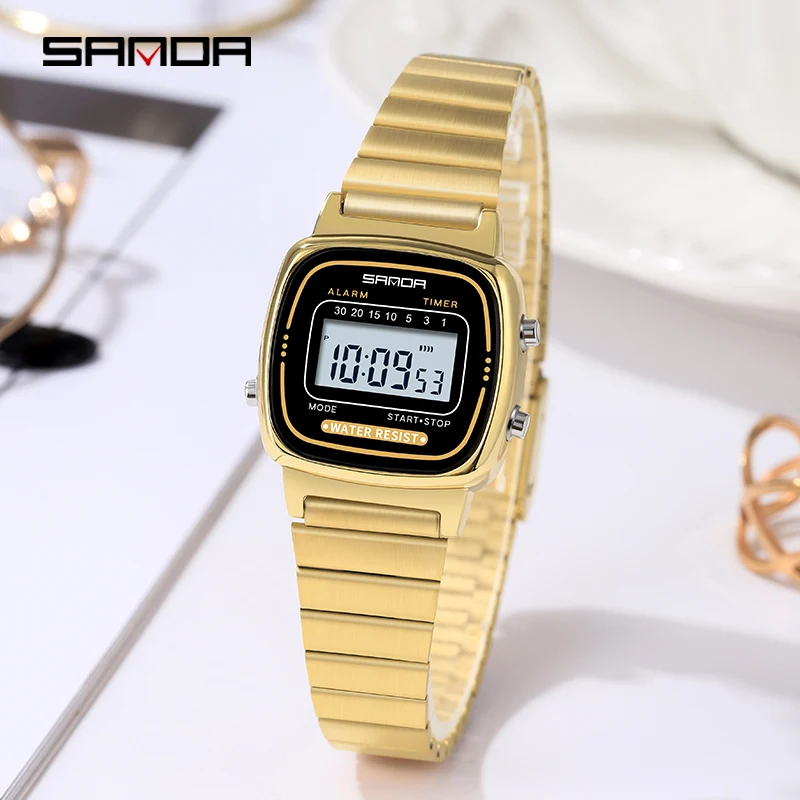 SANDA LED Digital Watch Classic Fashion Female Watches Elegant Luxury Casual Womens Watch Outdoors Waterproof Ladies Wristwatch