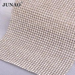 JUNAO 36 Rows*5Yard SS12 Clear Sewing Glass Rhinestone Trim Crystal Mesh Fabric Strass Banding Sheet Applique For Wedding Dress