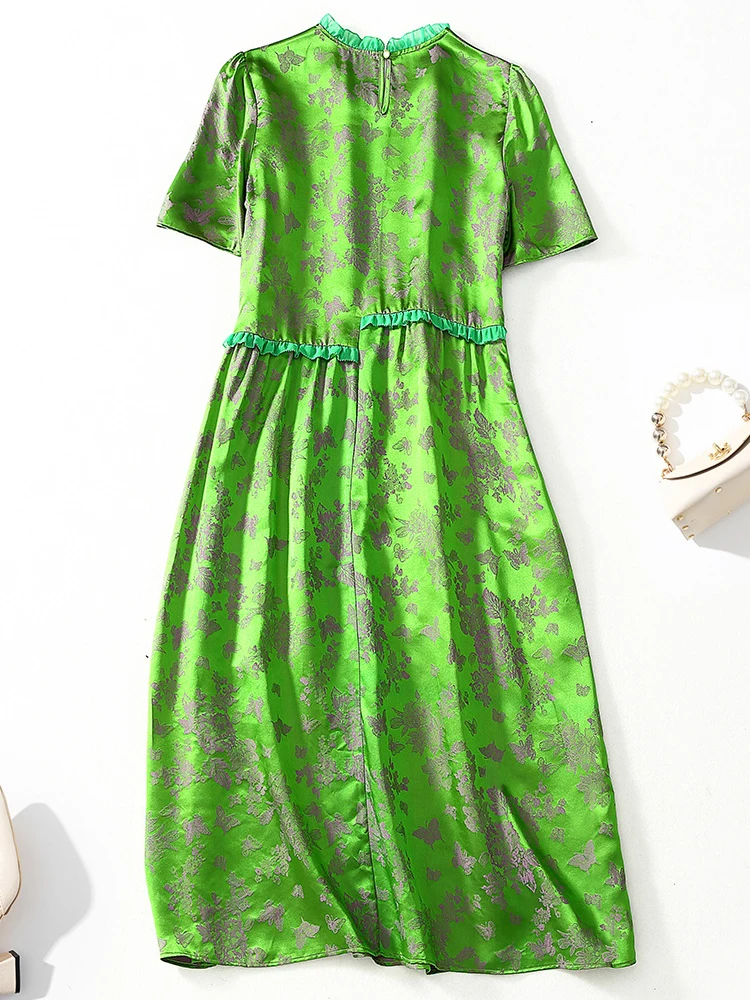 Winsleter-여성 45% 실크 55% 레이온 우아한 드레스, O 넥 반소매 자카드, 복고풍 기질 드레스, 2025 여름 D57169CC