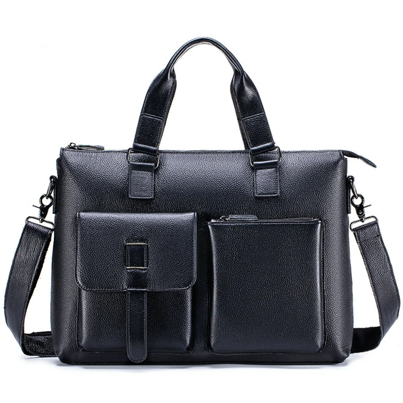 New Men Cowhide Horizontal Briefcase Multi Compartments Portable Large Capacity Business Laptop Shoulder Messenger Handbag