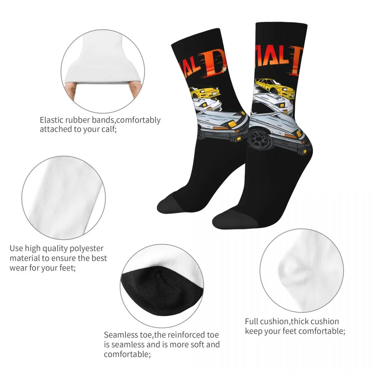 Hip Hop Vintage Initial D Vintage Aufkleber verrückte Herren Kompression socken Unisex Initiale D Harajuku nahtlos gedruckt lustige Neuheit