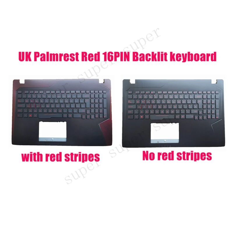 SSS+ UK Palmrest 16PIN Red Backlit keyboard for Asus GL553V FX553V FX53V G553V
