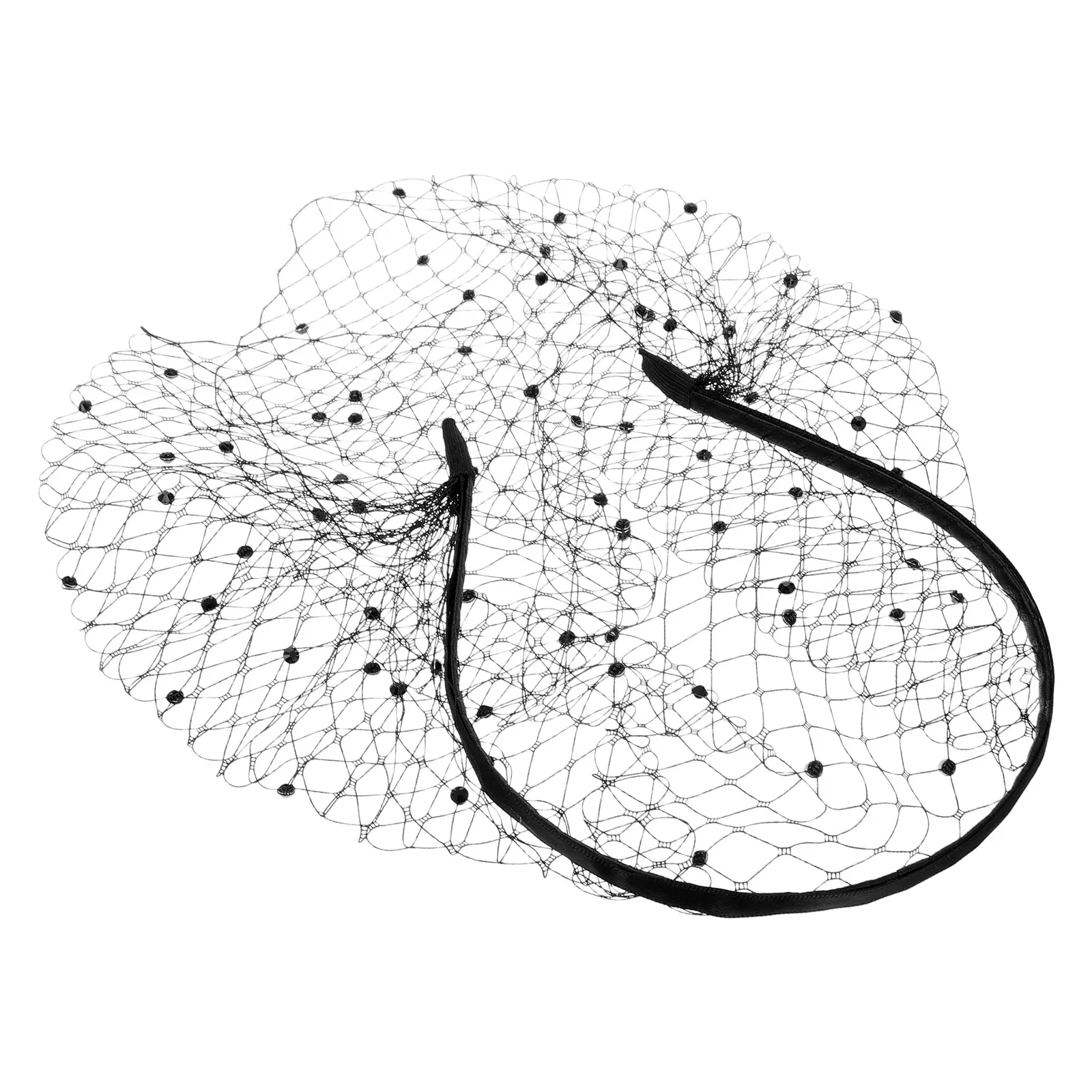 

Rhinestone Headband Mesh Bridal Veil Black Wedding Ladies Fascinators Tea Party Covering Adjustable Pearl Decorated