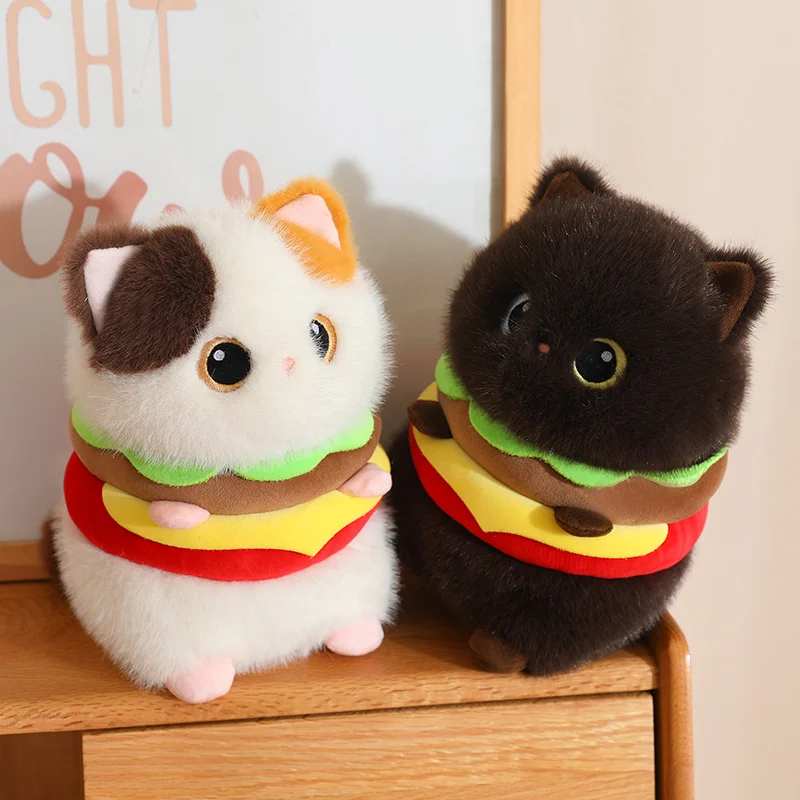 

Мягкая плюшевая игрушка в виде кота-бургера, 23 см, милый кот-бургер, кукла в виде кота-бургера, забавная игрушка в форме еды для детей, подарок на день рождения