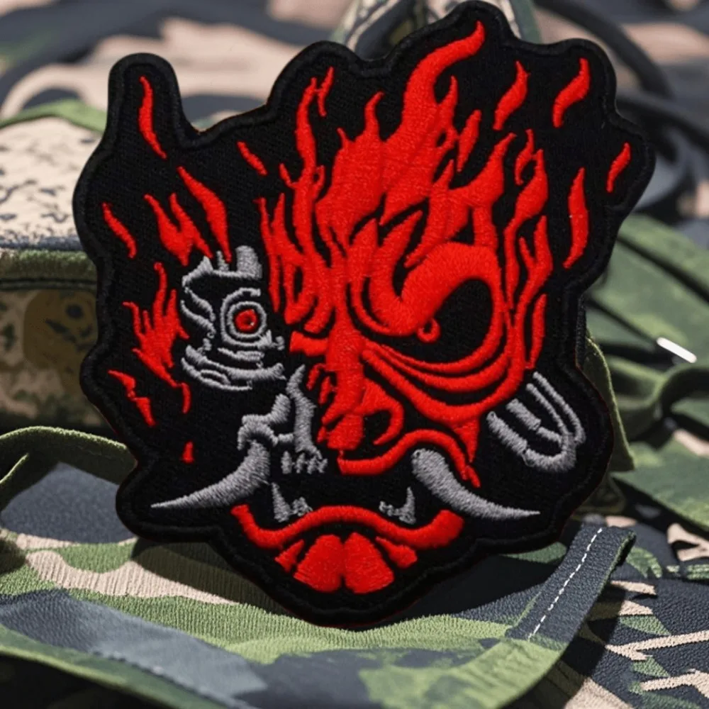 Punk Red Devil Head Tactical Patch on Clothes Printed Hook&Loop Patch Military Ghost Mask Morale Badge Armband Backpack Stickers