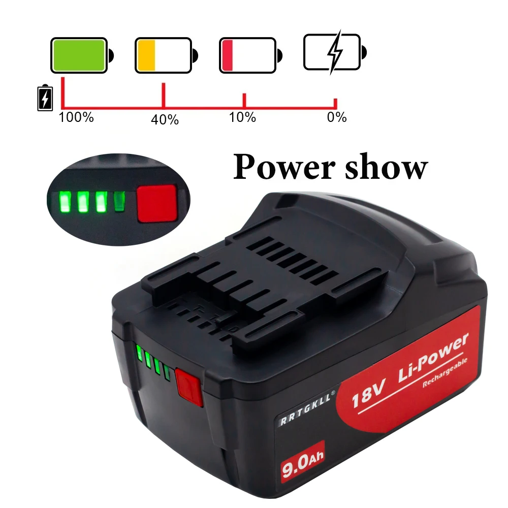 Latest Upgraded 18V 9.0Ah Battery for Metabo Cordless Power Tool Drill Drivers Wrench Hammers for Metabo 625592000 625591000