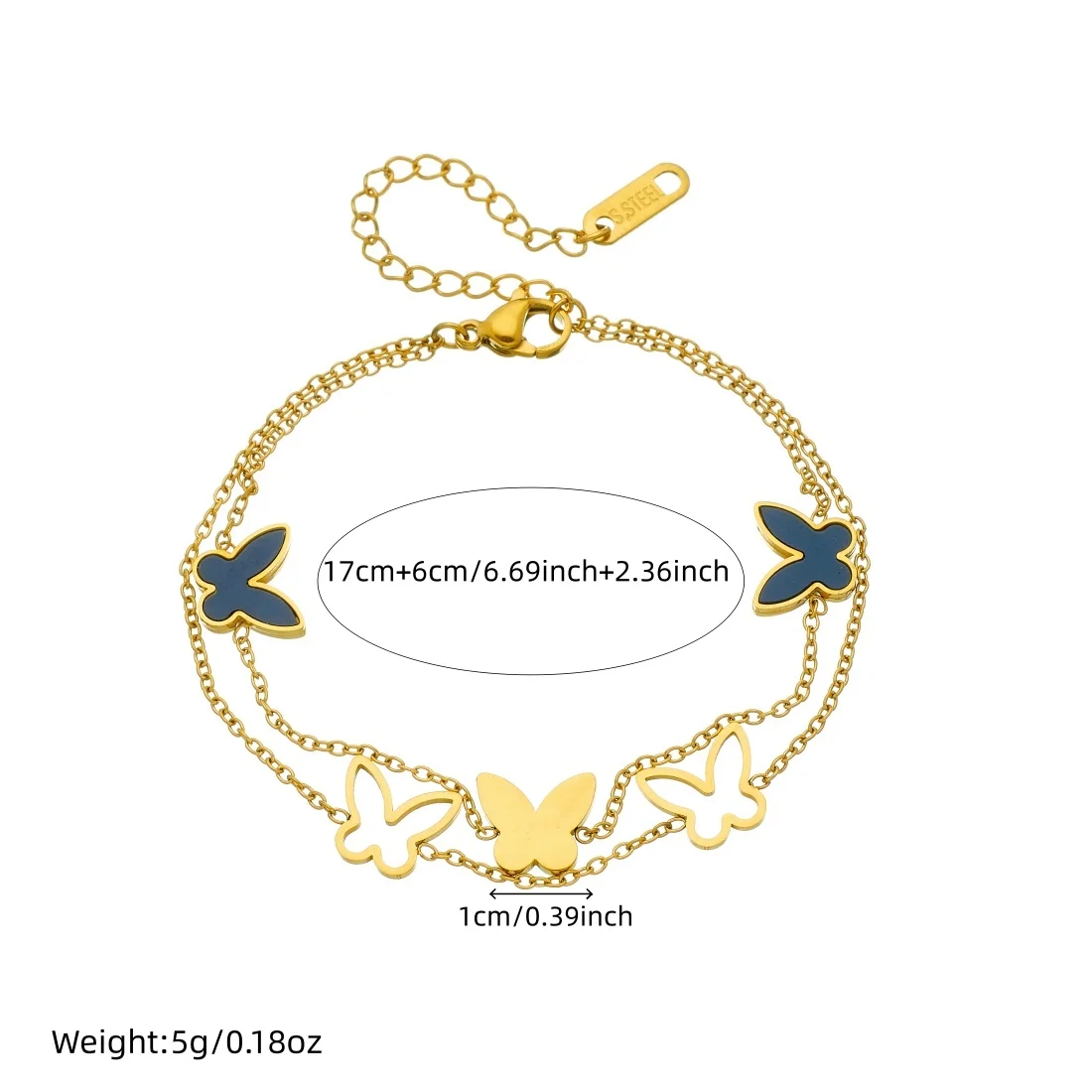 MEYRROYU 316L Stainless Steel Black Shell Inlay Hollow-Out Butterfly Double-Layer Bracelet Women New Trend Hand Chain Party Gift