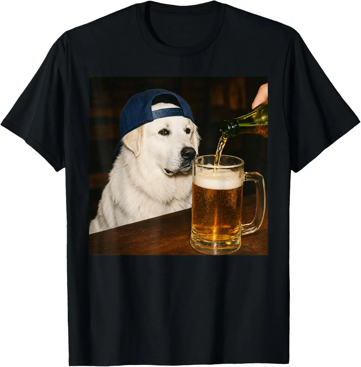 Pyrenees Drinking Beer Funny Dog Meme Design T-Shirt 100% Cotton Trendy Y2K Short-Sleeve Tee-Soft, Quick-Drying,