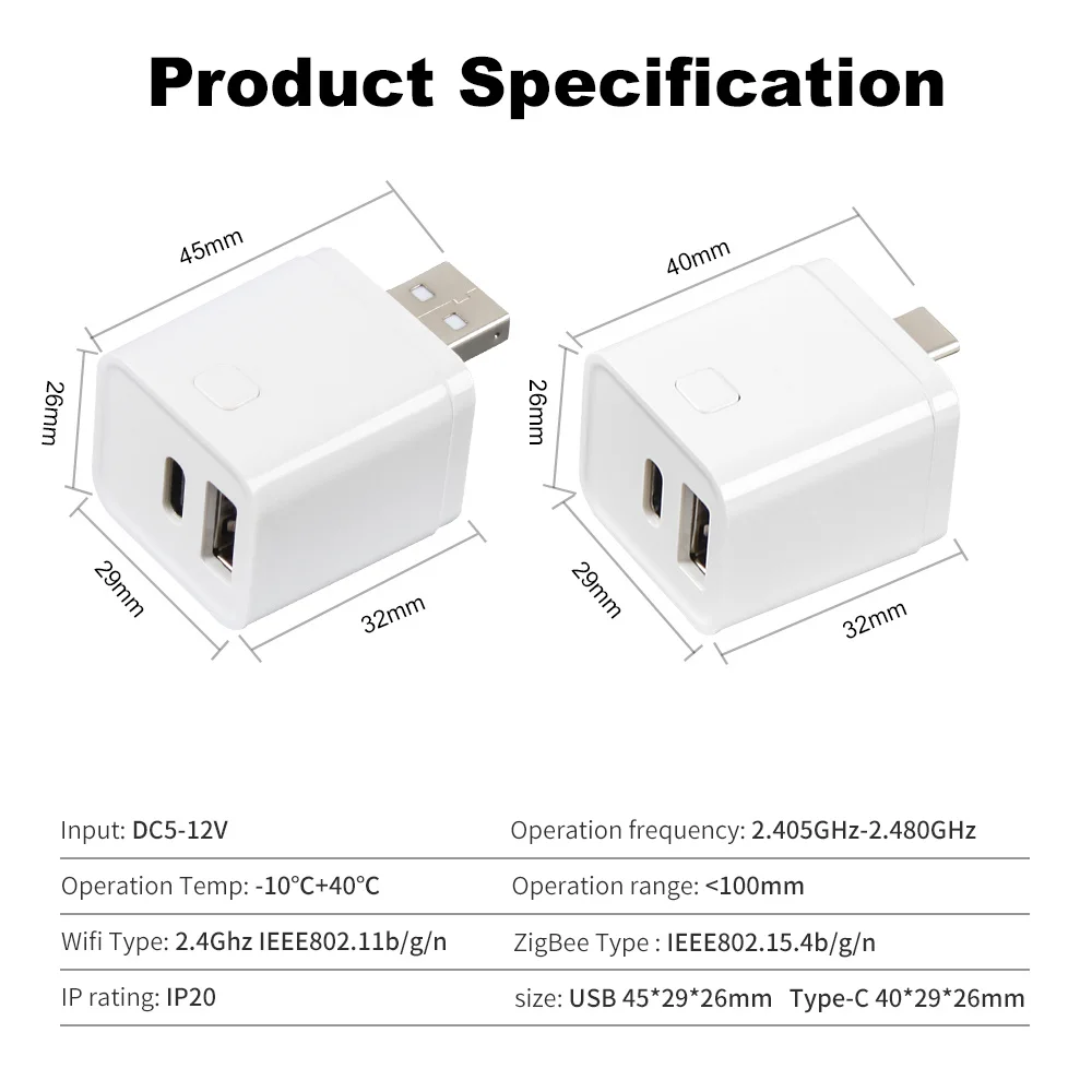 Tuya Smart 5V Mini USB Type-C Adaptor WiFi/Zigbee Micro USB Adaptor Power Adaptor Smart Life Control for Alexa Google Yandex