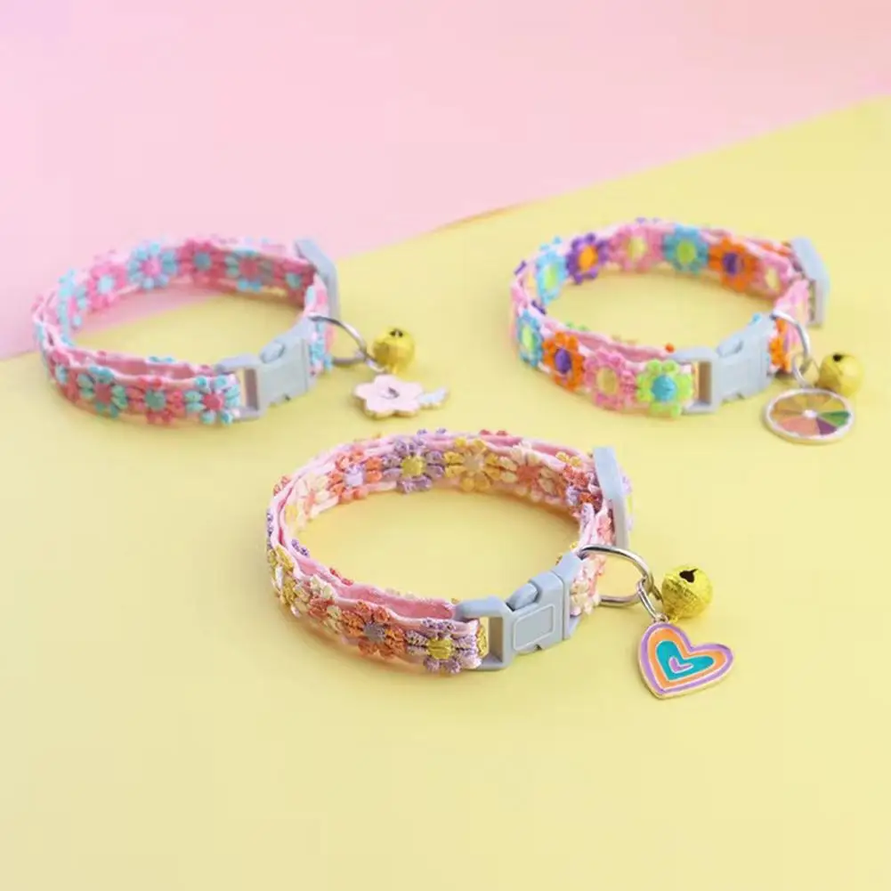 Flowers Pet Dog Collar with Bell Cat Collier Chain Neck Strap for Small Middle Large Animal Teddy Chihuahua Pet Accessories