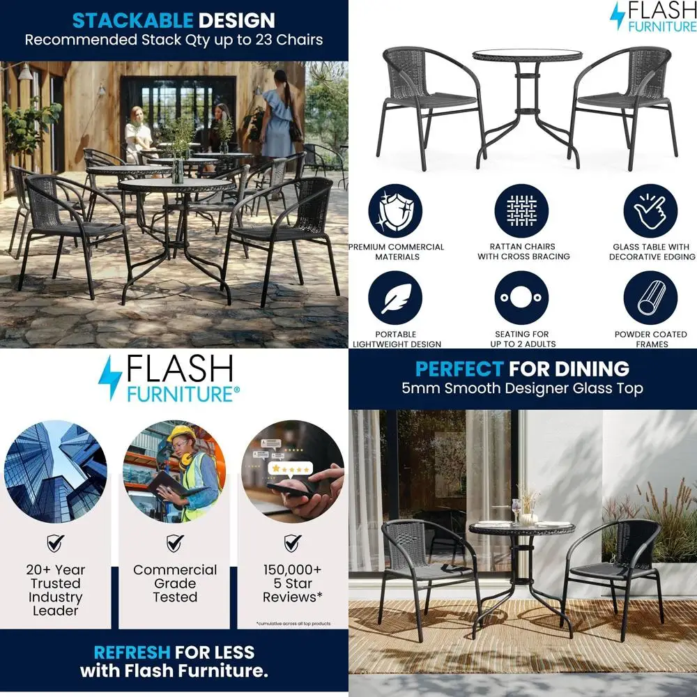 

Комплект для патио с круглым стеклянным столом и 2 складными стульями из ротанга, уличная/домашняя мебель для бистро, серый цвет