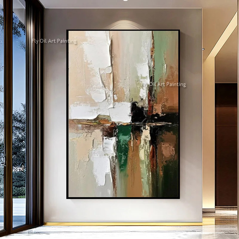 Simple Style Black White Beige Artwork On Canvas Original Hand Drawn Black Beige Thick Abstract Oil Painting For Home Wall Decor