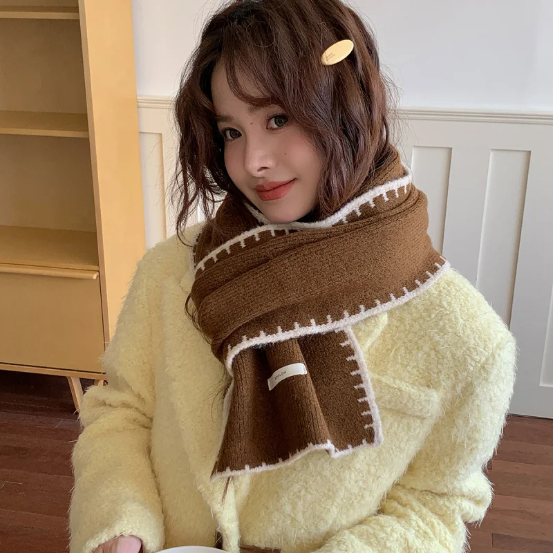 

Новый шерстяной большой шарф с красным замком, однотонный маленький ароматный стиль, теплый утолщенный шарф на шею, зимнее одинаковое пальто, элитное