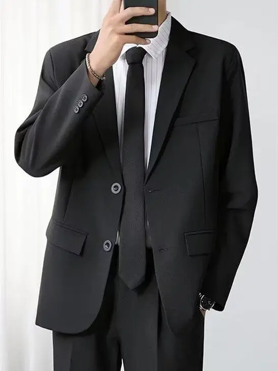 Loose Black Suit Set for Men Student Casual Style Two-Piece Business Formal Light Maturity Korean Version Spring Autumn Wear