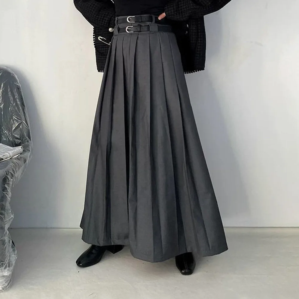 

Spring And Summer New Men's Double Belt Solid Color Skirt Pants Retro Fashion Trend Street Casual Loose Simple Men's Bottoms