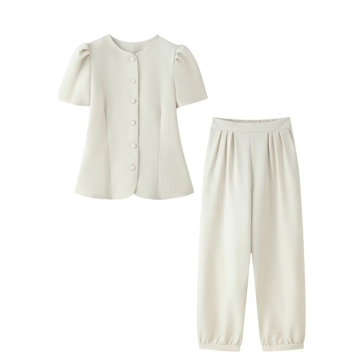 

Dave&di European And American Style Women's Buckle Decoration Top And Pants Set New Two Piece Set Women's Suit Ropa Mujer