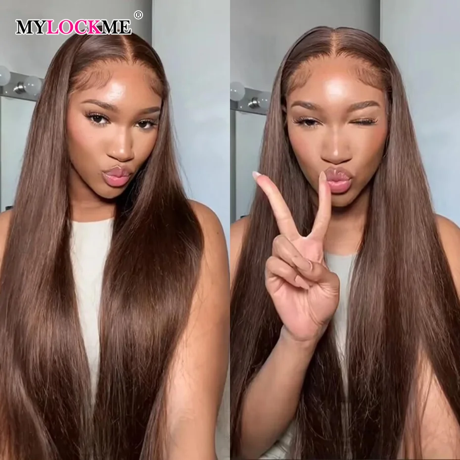 30 Inch Bone Straight Chocolate Brown 13x4 Lace Front Wig Human Hair Brazilian 13x6 Hd Transparent Lace Frontal Wigs For Women