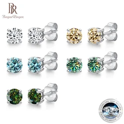 BagueRingen D Color Moissanite Diamond Classic 14K White Gold Plated 925 Sterling Silver Stud Earring For Woman Fine Jewelry