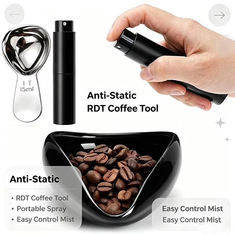 Ceramic Coffee Bean Dosing Cup Set with Static Reduction Spray Bottle & Measuring Spoon Espresso Dosing Tray Barista Accessories