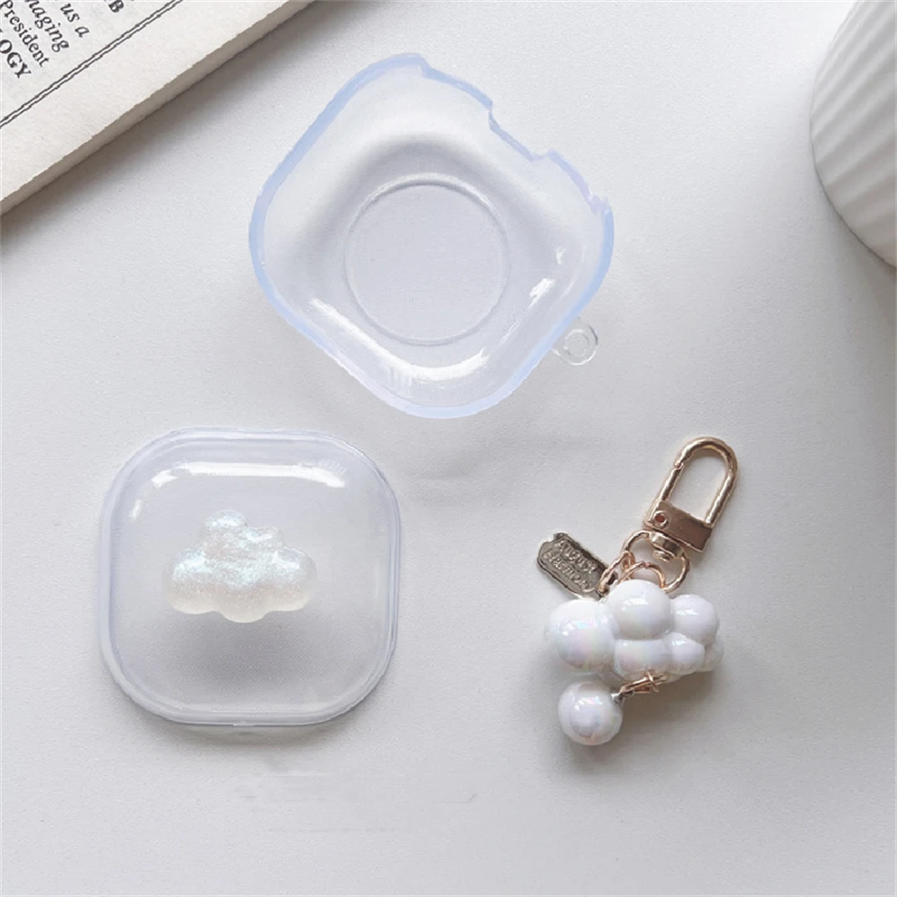 Cute 3D White Cloud Clear Earbuds Headphones Soft Case For Samsung Galaxy Buds Live With Pendant Case For Samsung Buds 2 Pro