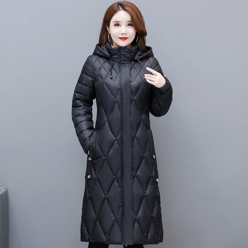 Middle Aged Women Winter Long Jacket Hooded 2022 New Casual Thicken Warm Cotton Padded Coat Female Parkas Winter Overcoat