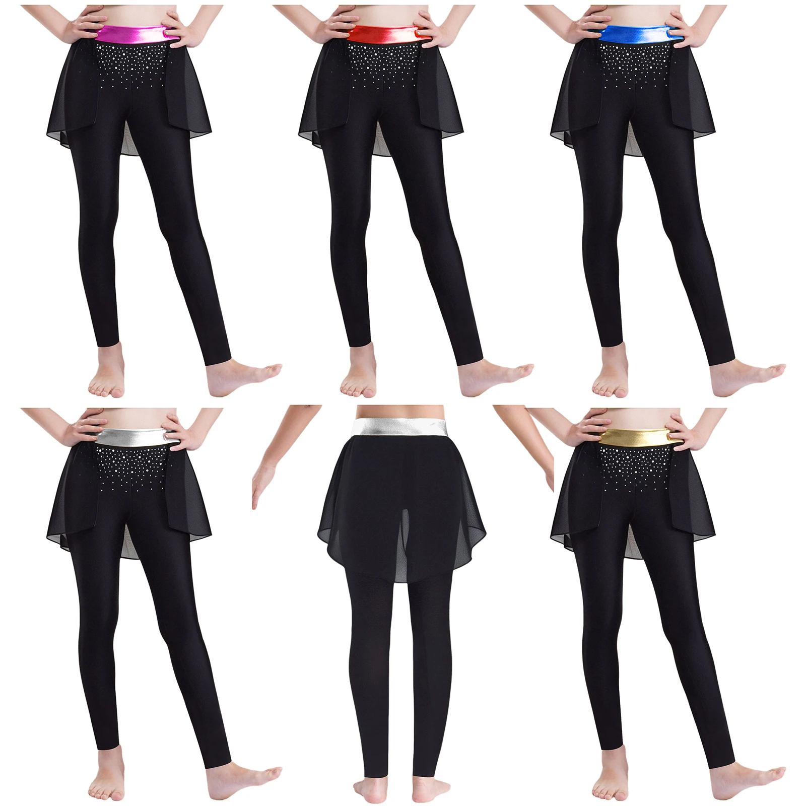 Celana Tari Balet Anak Perempuan Legging Anak-anak Glitter Berlian Imitasi Celana Senam Ritmik Kostum Kompetisi Figure Skating