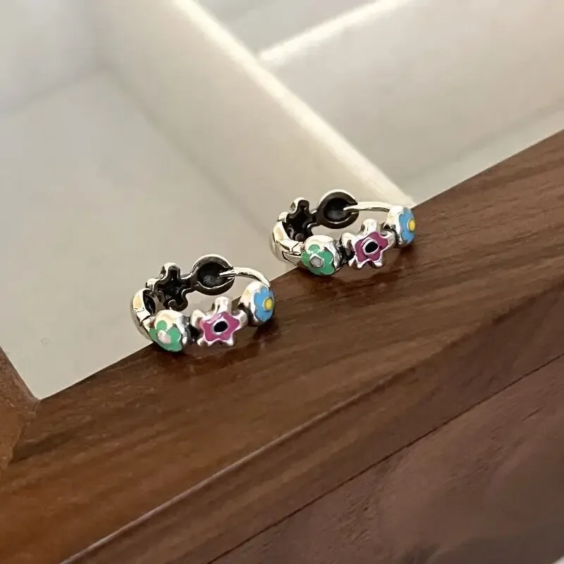 

925 Sterling Silver Earrings Flower Glaze Color Creative Hot Sexy Jewelry For Women Gift Customized