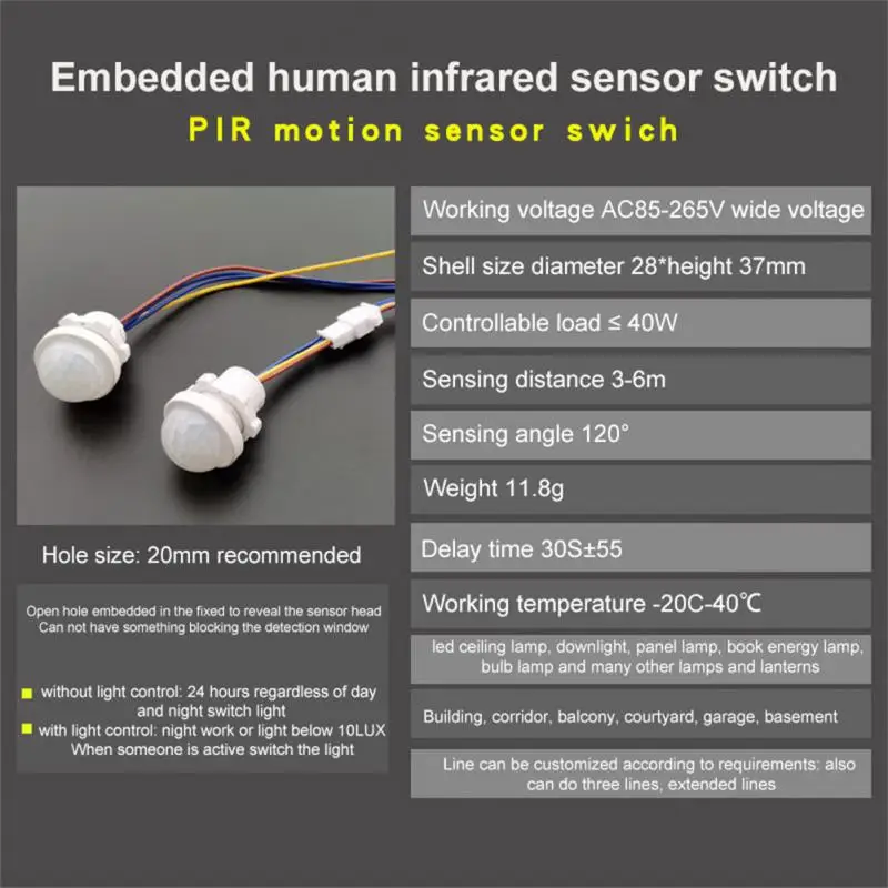 Mini Closet PIR Sensor Detector Smart Switch 110V 220V LED PIR Infrared Motion Sensor Detection Automatic Sensor Light Switch