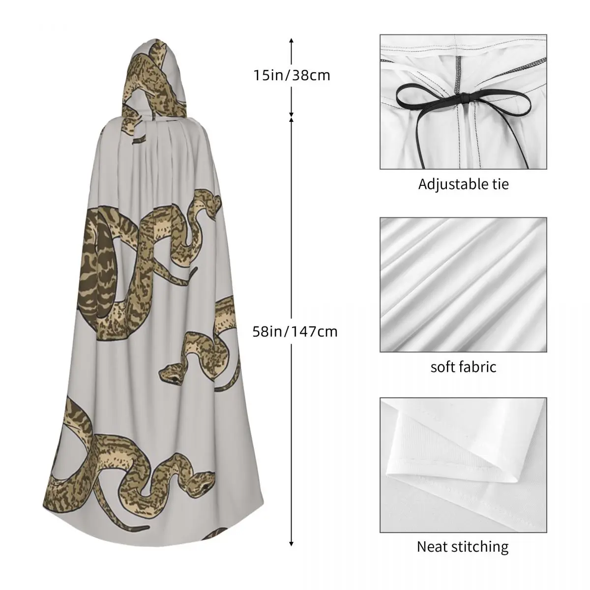 الكرة بيثون مورف الأفعى نمط طويل مقنعين عباءة الساحرة القرون الوسطى زي تأثيري كيب HalloweenParty الكبار للجنسين #2
