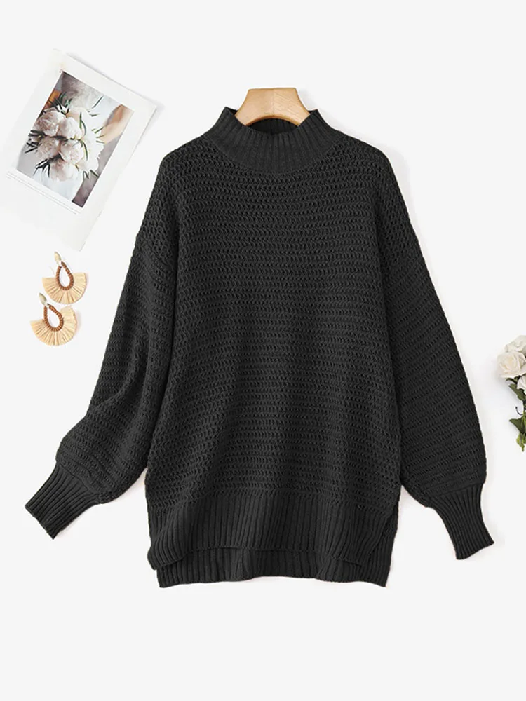 2025 ZANZEA 스타일리시 여성 가을 긴 랜턴 소매 니트 스웨터 두꺼운 풀오버 겨울 터틀넥 스웨터 오버사이즈 점퍼