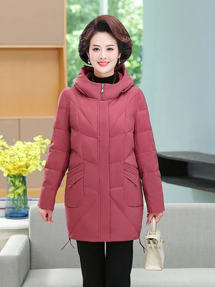 

2023 Oversize L-11XL Middle-Age Women Down Jacket Winter Overcoat White Duck Down Coats Hooded Parkas Female Long Down Outerwear