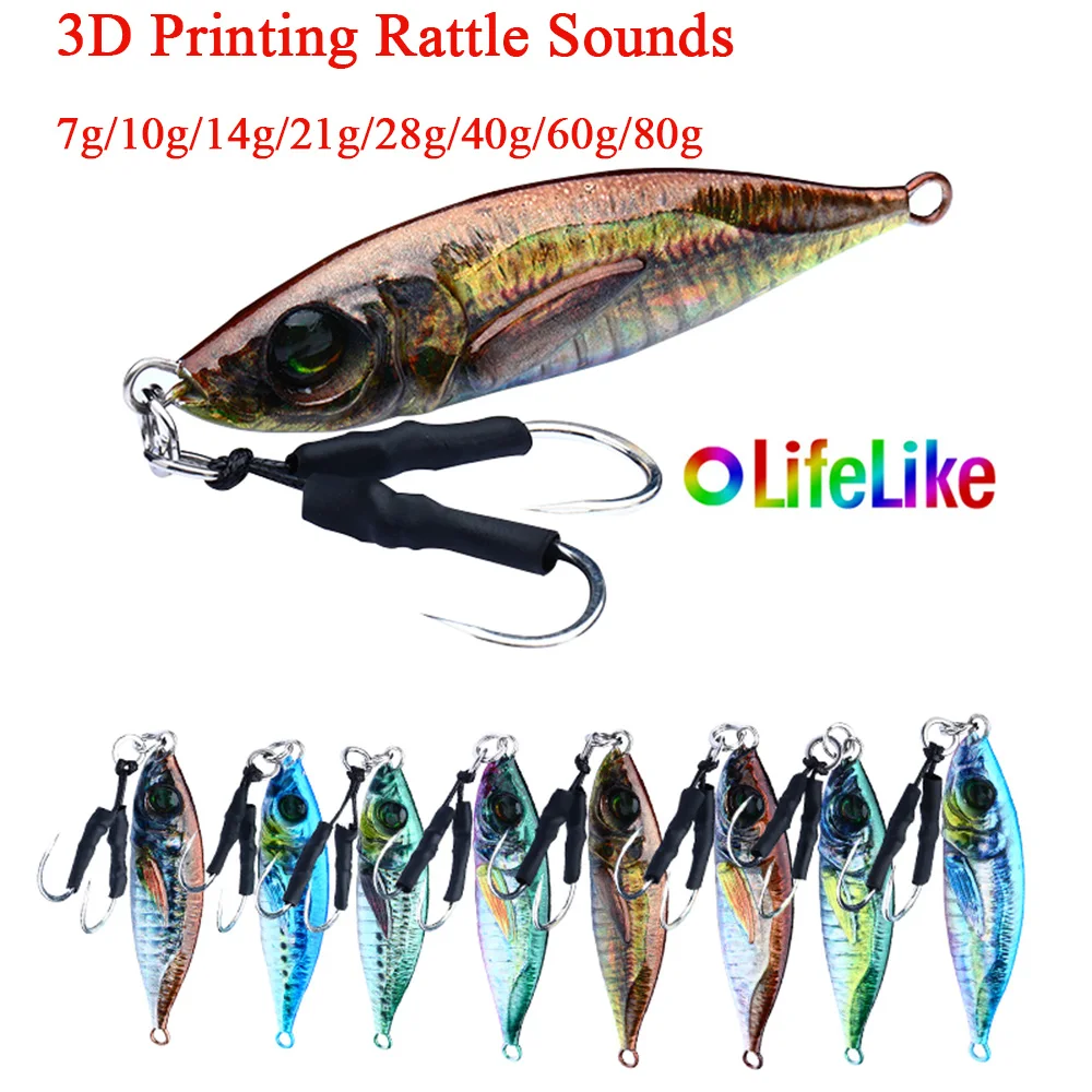 7g 14g 21g 28g 40g 60 80g Sea Fishing Slow Jig 3D Print Metal Jigging Lure Shore Drag Cast Bass Trout Isca Artificial Bait Pesca